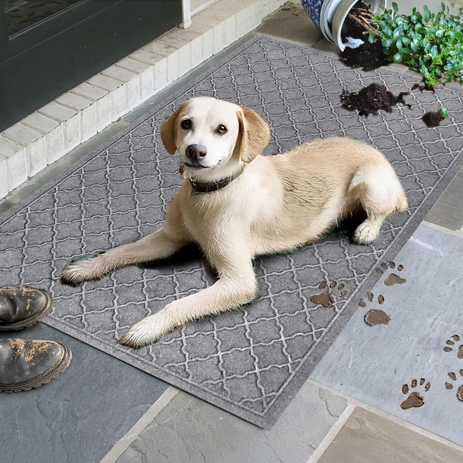 Bungalow Flooring  Door Mat, 3' X 5' Made in USA, Durable and Decorative Floor Covering, Skid Resistant, Indoor/Outdoor, Water-Trapping, Cordova Collection, Medium Grey