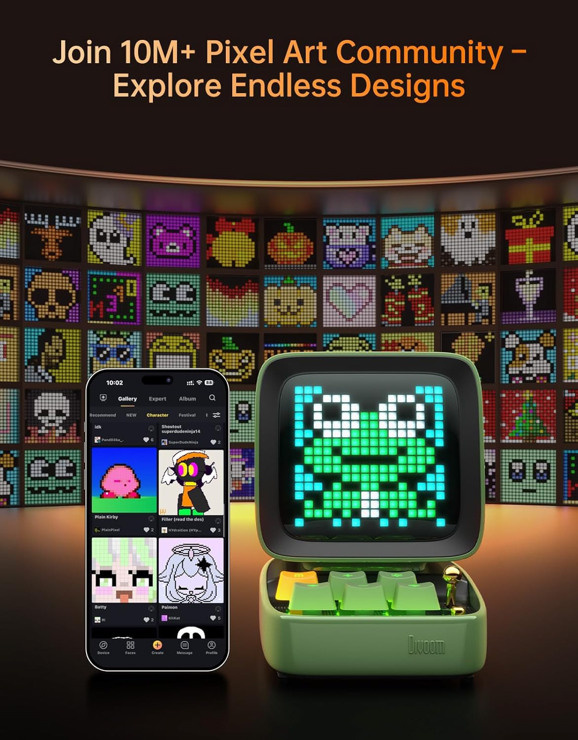 Ditoo Programmable Pixel Art Led-Bluetooth-Speaker Showing-Clock Emoji DIY Design for Home Wedding Party Decoration with Wireless App Control (Green)