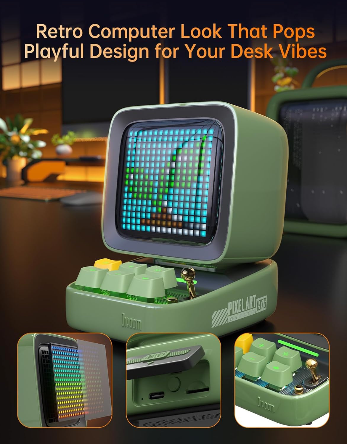 Ditoo Programmable Pixel Art Led-Bluetooth-Speaker Showing-Clock Emoji DIY Design for Home Wedding Party Decoration with Wireless App Control (Green)
