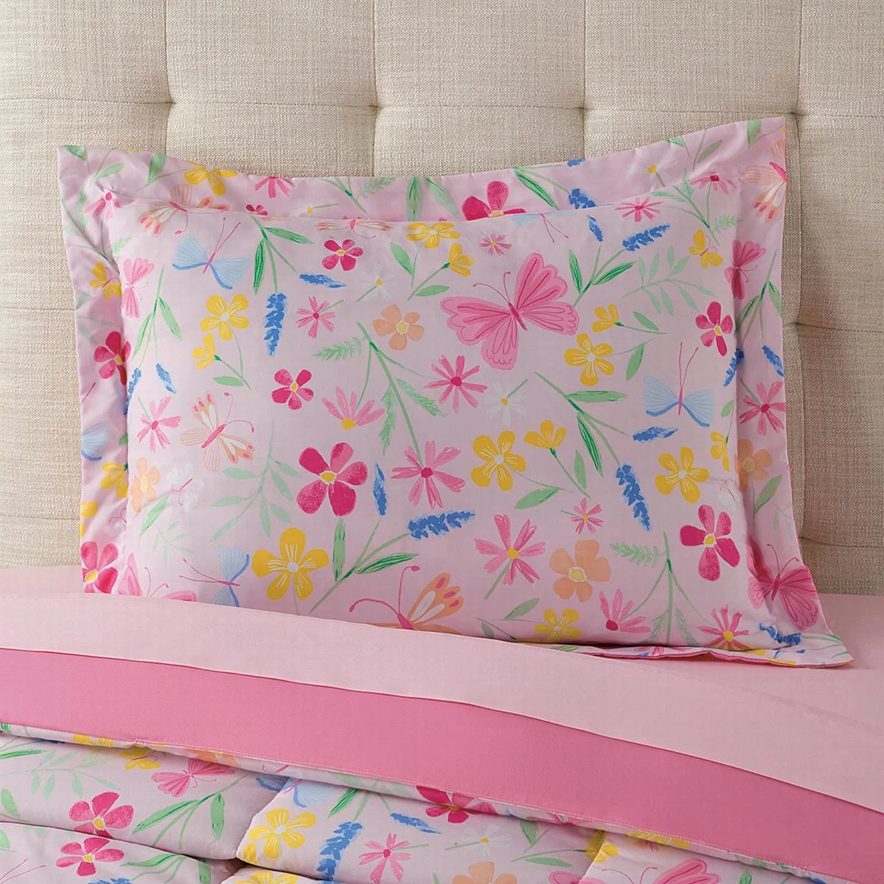 7 Piece Pink Wildflower Polyester Bedding Set for Girls, Full