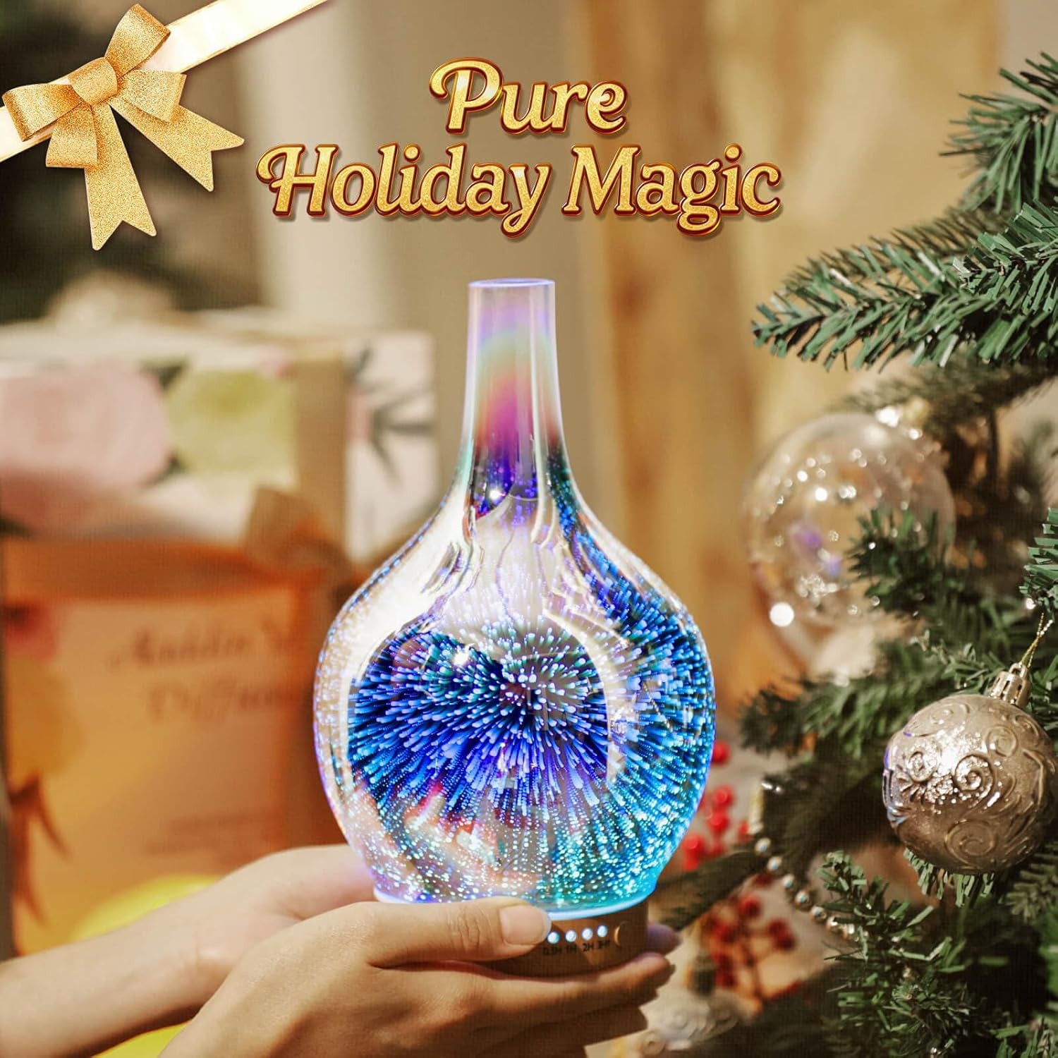 Rose Gold Essential Oil Diffuser 3D Glass Aromatherapy Ultrasonic Humidifier,Waterless Auto-Off,Timer Setting, BPA Free,Air Refresh for Home Hotel Yoga Leisure SPA Gift 100Ml