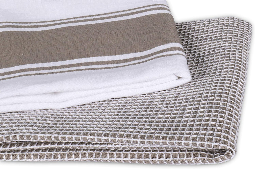 Kitchen Towels|2 Stripe + 2 Waffle Cotton Dish Towels for Drying Dishes|28X20 Inch Kitchen Hand Towels,Tea Towels,Dish Towels for Kitchen|Quick Drying Absorbent Fall Kitchen Towels|Beige
