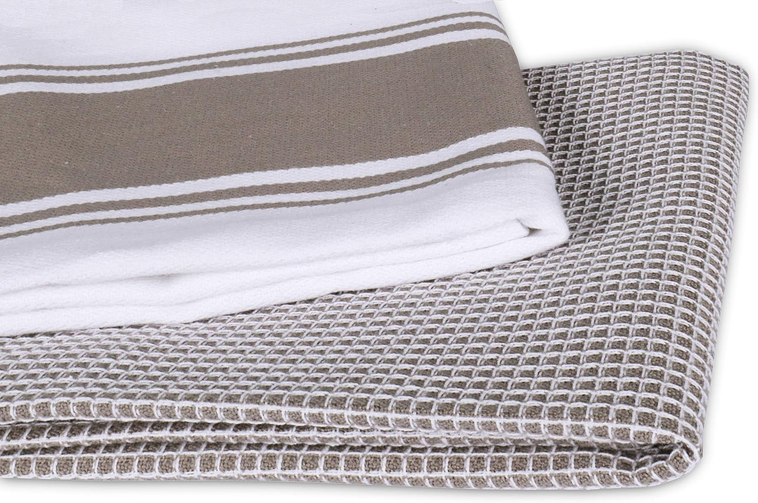 Kitchen Towels|2 Stripe + 2 Waffle Cotton Dish Towels for Drying Dishes|28X20 Inch Kitchen Hand Towels,Tea Towels,Dish Towels for Kitchen|Quick Drying Absorbent Fall Kitchen Towels|Beige