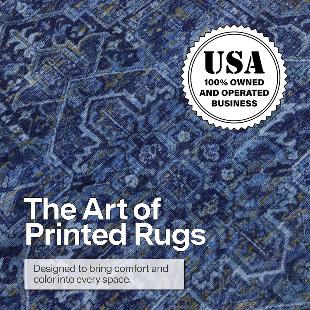 Realife Machine Washable Rug - Stain Resistant, Non-Shed - Eco-Friendly, Non-Slip, Family & Pet Friendly - Made from Premium Recycled Fibers - Vintage Distressed Traditional - Blue, 7'6" X 9'6"