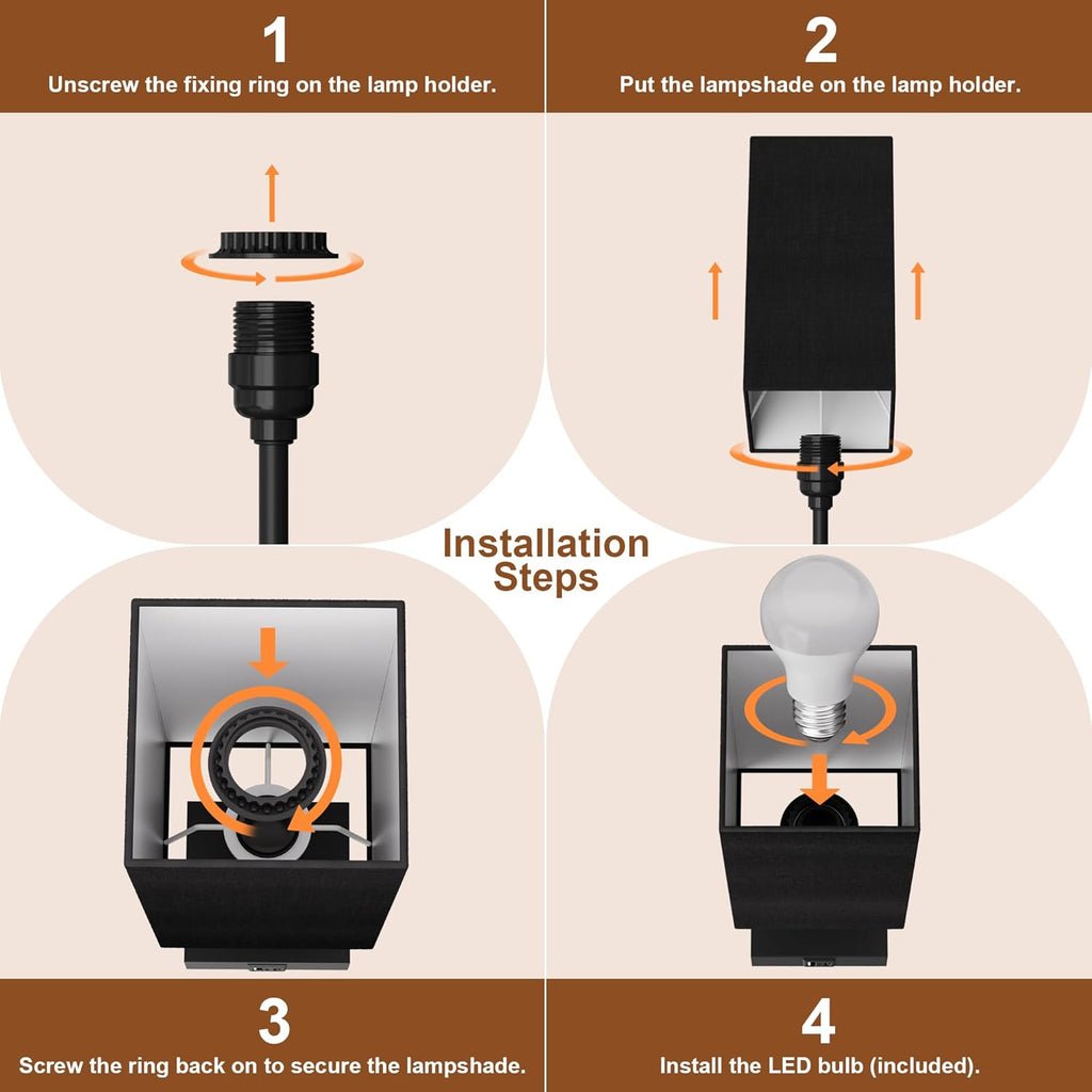 Table Lamp for Bedroom, 3 Way Dimmable Touch Bedside Lamp, Small Lamp with 2 USB & Outlet, Black Nightstand Lamps for End Table, Living Room, Desk, Bulb Included