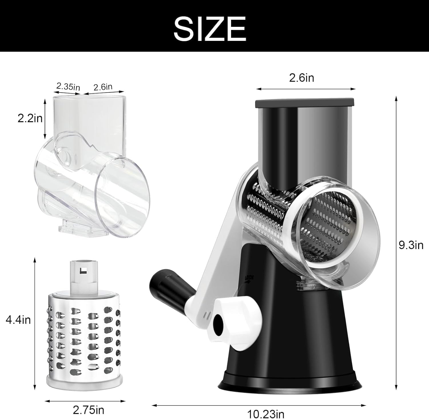 Rotary Cheese Grater Cheese Shredder -  Kitchen Manual Cheese Grater with Handle Vegetable Slicer Nuts Grinder 3 Replaceable Drum Blades and Strong Suction Base Free Cleaning Brush