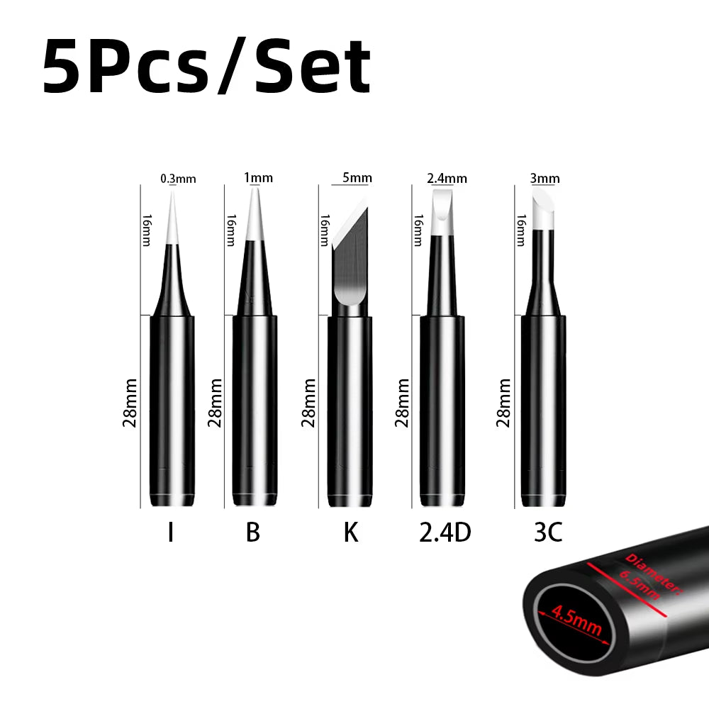 5Pcs I+B+K+2.4D+3C Soldering Iron Pure Copper 900M Soldering Iron Head Set inside Hot Bare Copper Electric Soldering Iron Tip