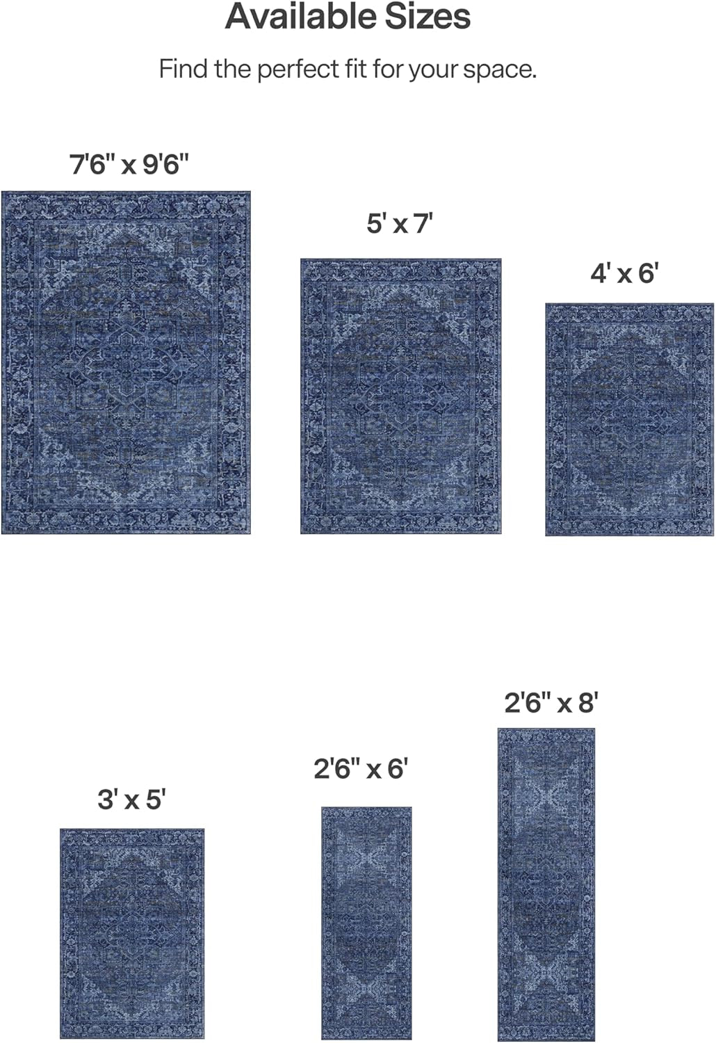 Realife Machine Washable Rug - Stain Resistant, Non-Shed - Eco-Friendly, Non-Slip, Family & Pet Friendly - Made from Premium Recycled Fibers - Vintage Distressed Traditional - Blue, 7'6" X 9'6"
