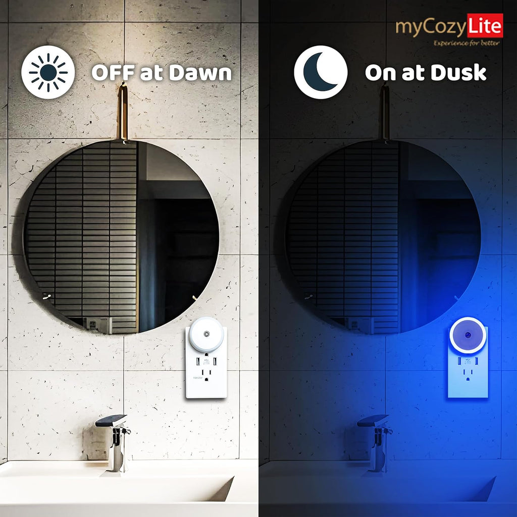 Blue Night Light Plug In, Plug-In Nightlight with Dusk to Dawn Sensor, Automatic on and Off, Energy Efficient, Soft Glow, 2 Pack