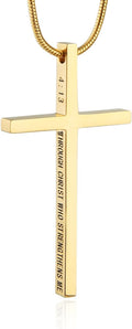 Philippians 4:13 Cross Pendant Strength Bible Verse Stainless Steel Necklace