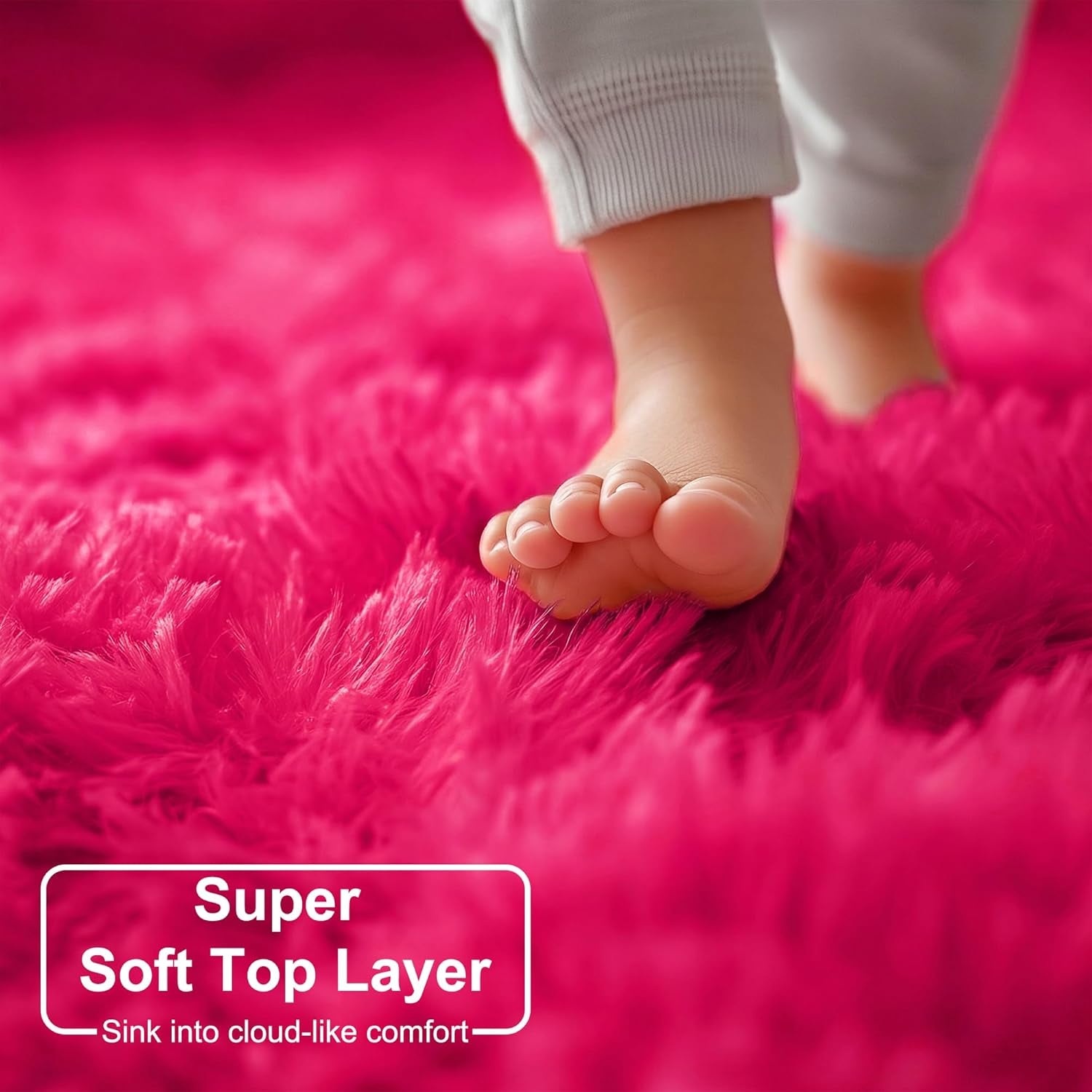 Hot Pink round Rug for Girls Bedroom,Fluffy Circle Rug 4'X4' for Kids Room,Furry Carpet for Teen Girls Room,Shaggy Circular Rug for Nursery Room,Fuzzy Plush Rug for Dorm,Pink Carpet,Cute Room Decor