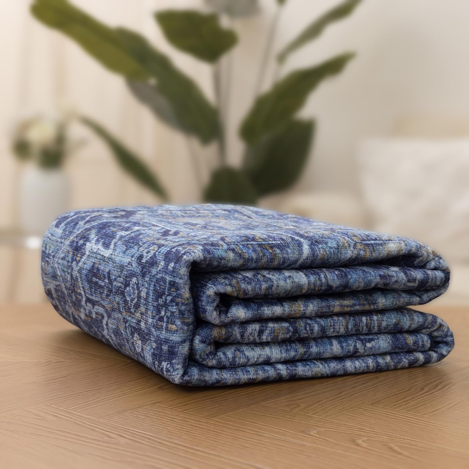 Realife Machine Washable Rug - Stain Resistant, Non-Shed - Eco-Friendly, Non-Slip, Family & Pet Friendly - Made from Premium Recycled Fibers - Vintage Distressed Traditional - Blue, 7'6" X 9'6"