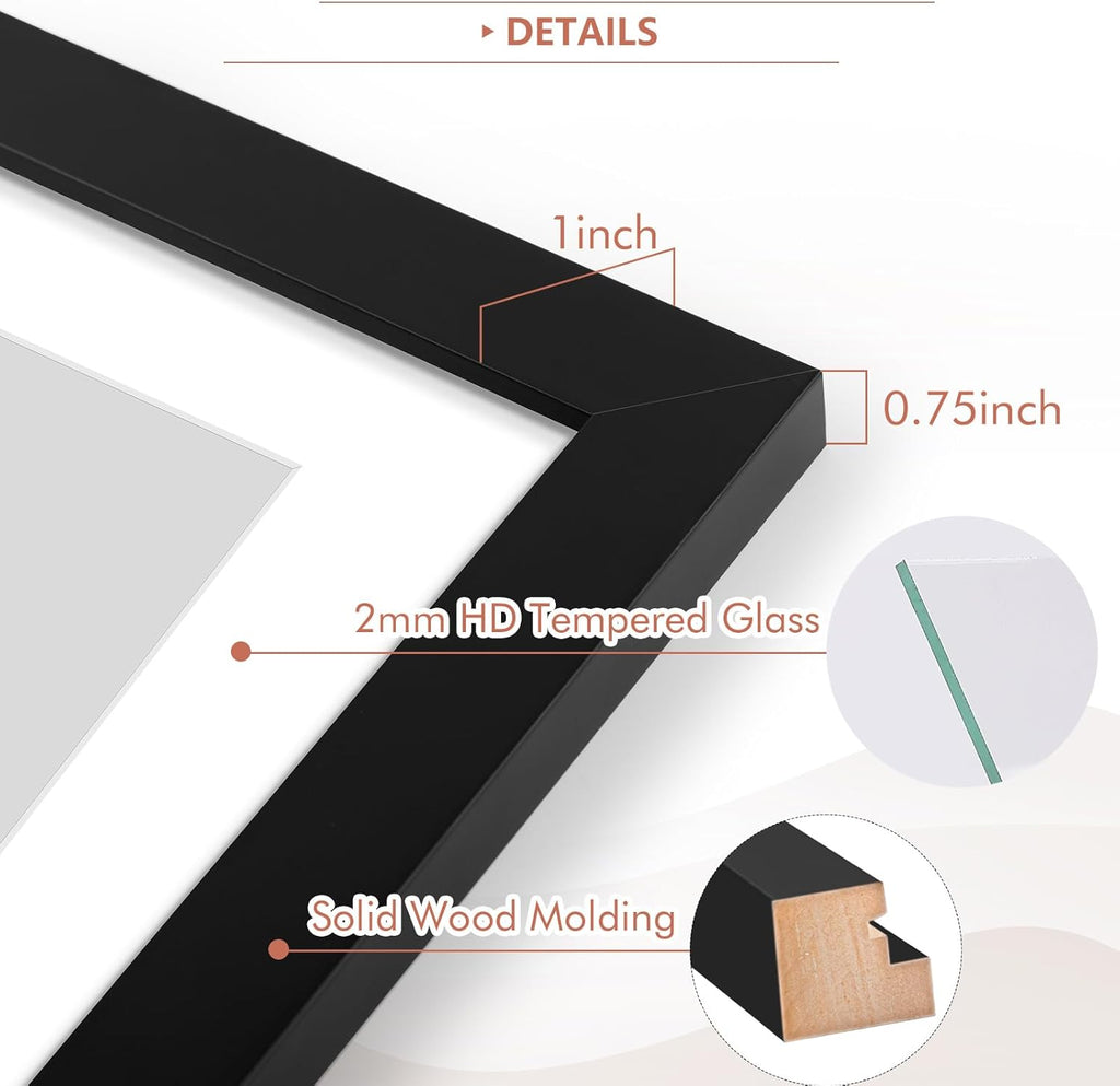 , 7X14 Black Photo Wood Collage Frame with Mat Displays (3) 4"X6" Pictures