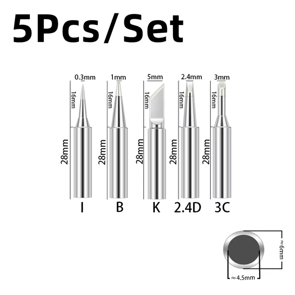 5Pcs I+B+K+2.4D+3C Soldering Iron Pure Copper 900M Soldering Iron Head Set inside Hot Bare Copper Electric Soldering Iron Tip