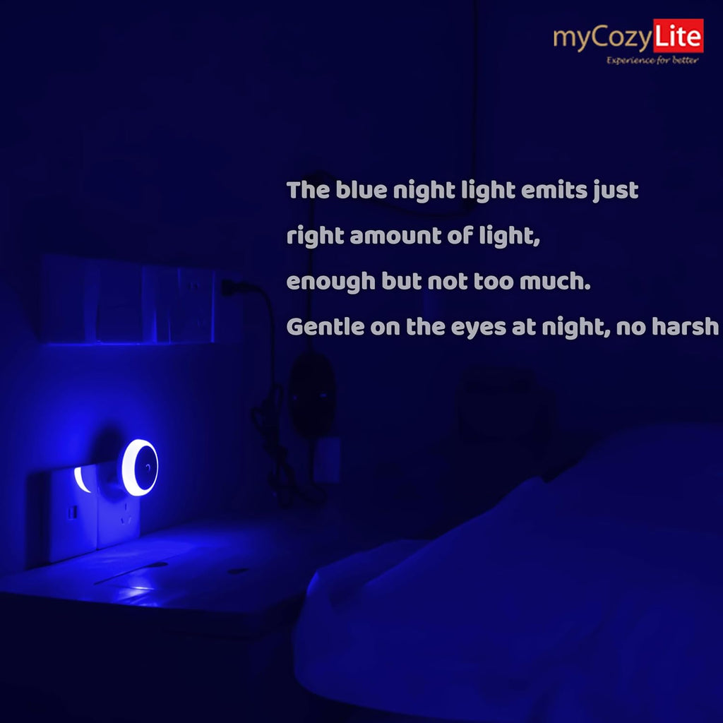 Blue Night Light Plug In, Plug-In Nightlight with Dusk to Dawn Sensor, Automatic on and Off, Energy Efficient, Soft Glow, 2 Pack