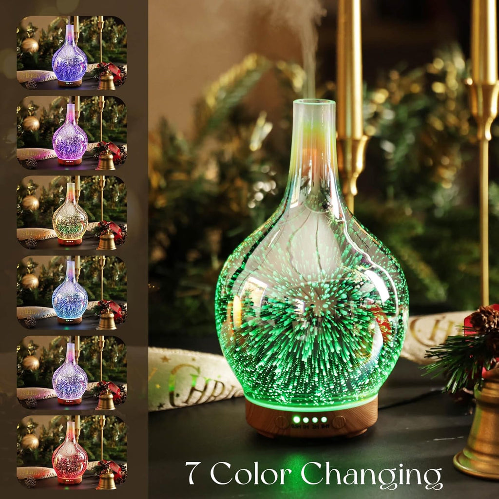 Rose Gold Essential Oil Diffuser 3D Glass Aromatherapy Ultrasonic Humidifier,Waterless Auto-Off,Timer Setting, BPA Free,Air Refresh for Home Hotel Yoga Leisure SPA Gift 100Ml