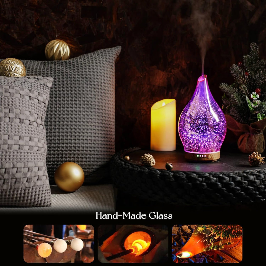 Essential Oil Diffuser 3D Firework Glass Aromatherapy Ultrasonic Humidifier Rose Gold, Auto Shut-Off, Timer Setting, BPA Free, Aroma Decoration for Home, Office, Gym, Spa, Premium Gift 100Ml