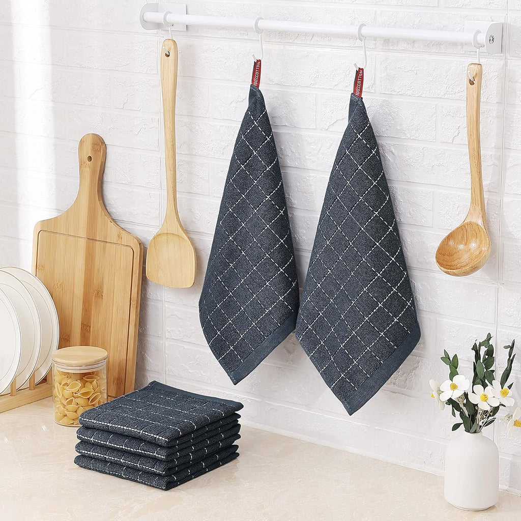 100% Cotton Terry Kitchen Dish Cloths, Highly Absorbent, Fast Drying and Machine Washable Dish Towel - Great for Household Cooking Cleaning, 6 Pack, 12 X 12 Inches, Dark Grey