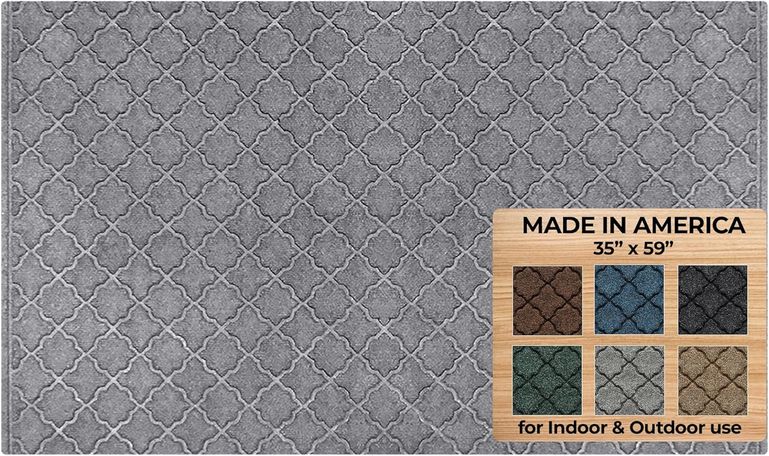 Bungalow Flooring  Door Mat, 3' X 5' Made in USA, Durable and Decorative Floor Covering, Skid Resistant, Indoor/Outdoor, Water-Trapping, Cordova Collection, Medium Grey