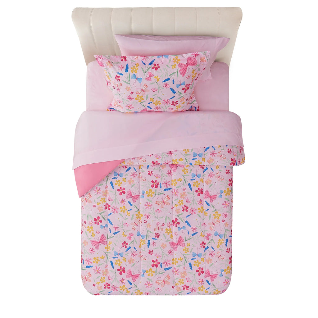 7 Piece Pink Wildflower Polyester Bedding Set for Girls, Full