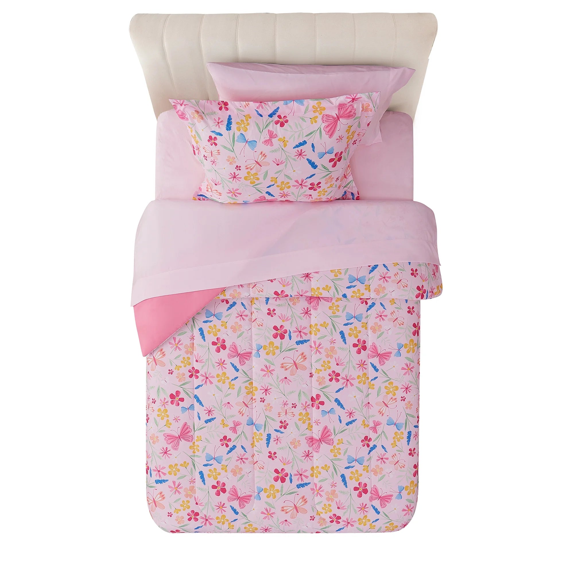 7 Piece Pink Wildflower Polyester Bedding Set for Girls, Full