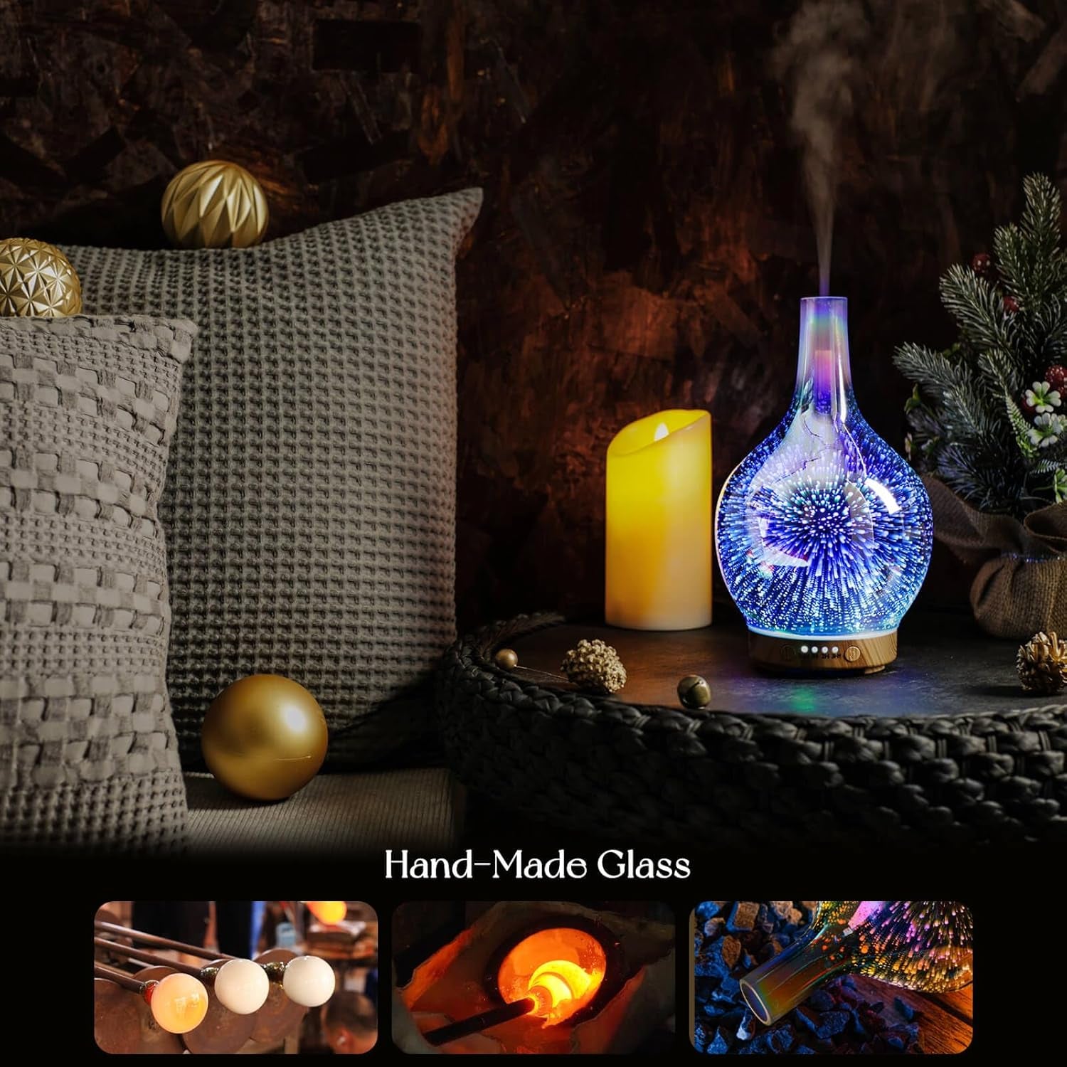 Rose Gold Essential Oil Diffuser 3D Glass Aromatherapy Ultrasonic Humidifier,Waterless Auto-Off,Timer Setting, BPA Free,Air Refresh for Home Hotel Yoga Leisure SPA Gift 100Ml