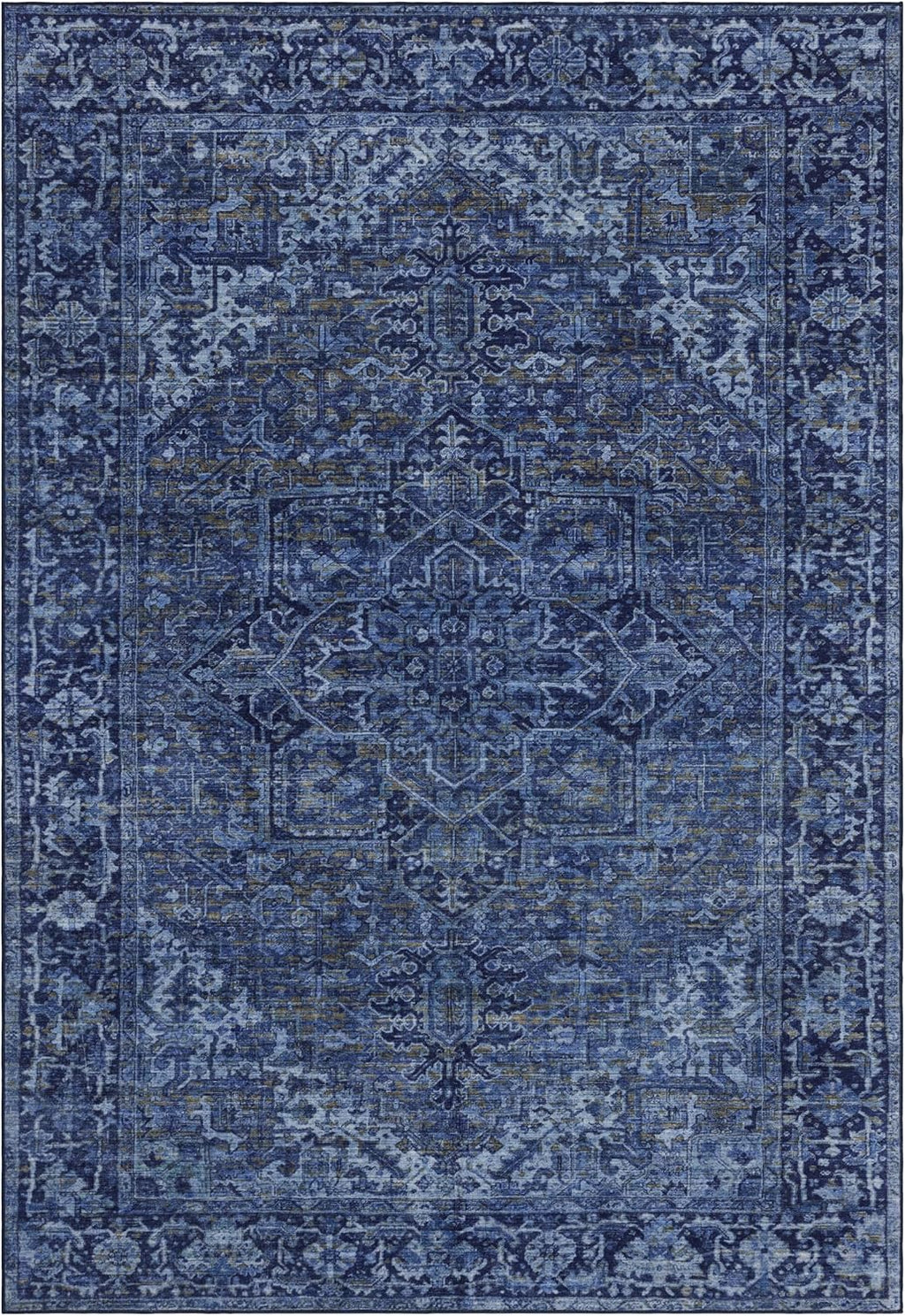 Realife Machine Washable Rug - Stain Resistant, Non-Shed - Eco-Friendly, Non-Slip, Family & Pet Friendly - Made from Premium Recycled Fibers - Vintage Distressed Traditional - Blue, 7'6" X 9'6"