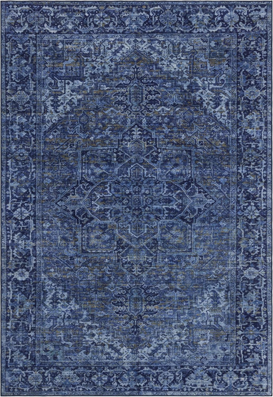 Realife Machine Washable Rug - Stain Resistant, Non-Shed - Eco-Friendly, Non-Slip, Family & Pet Friendly - Made from Premium Recycled Fibers - Vintage Distressed Traditional - Blue, 7'6" X 9'6"