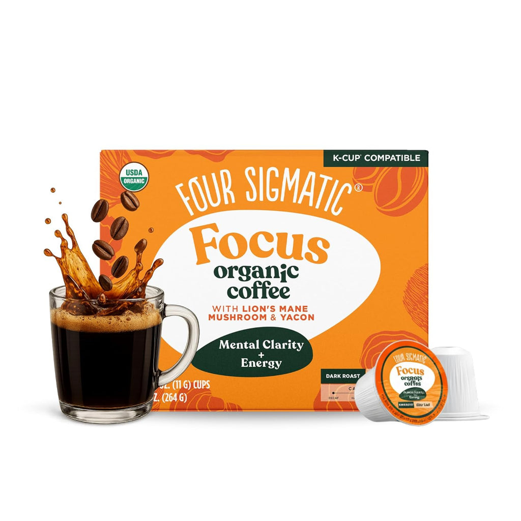 Mushroom Coffee K-Cups, Organic and Fair Trade Coffee with Lions Mane, Chaga, & Mushroom Powder, Focus & Immune Support, 24 Count